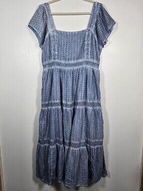 American Eagle Blue Swiss Dot Tiered Cottagecore Cotton Dress Plus Size XXL